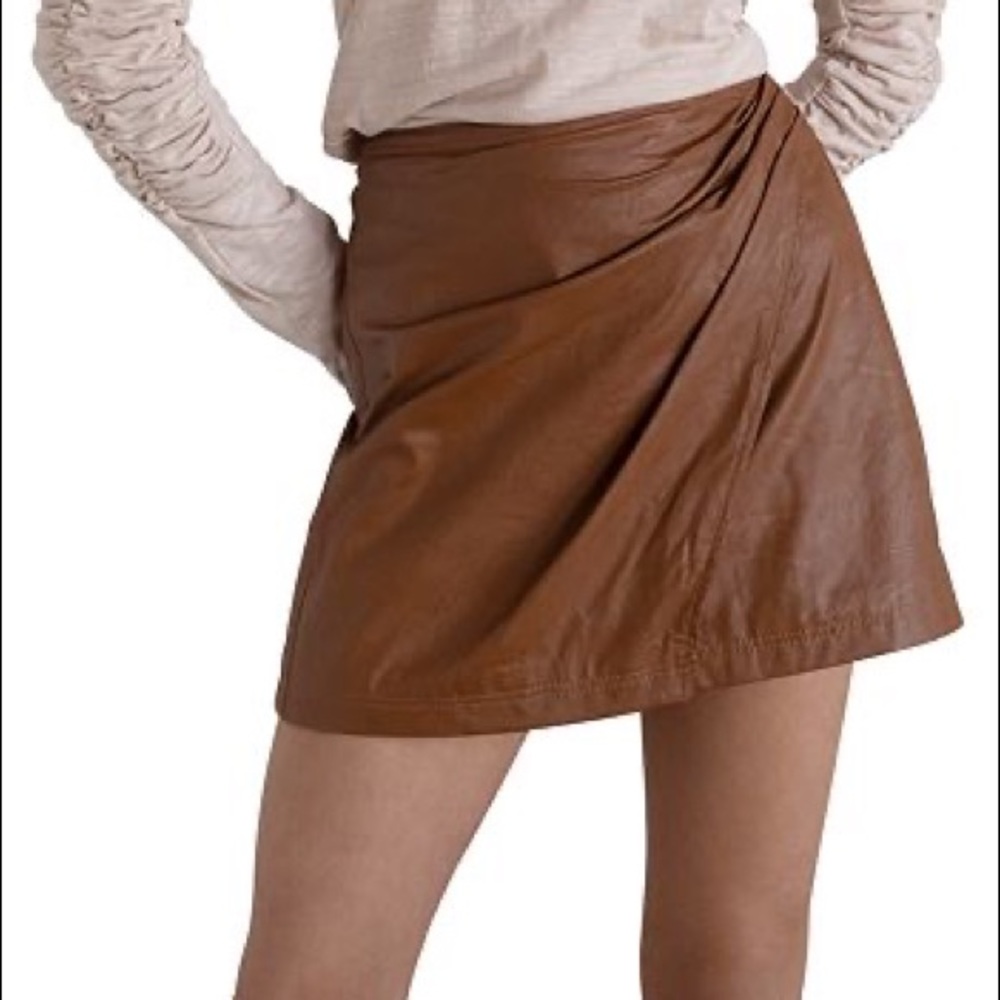 Free People Fake Out Faux Leather Wrap Skirt